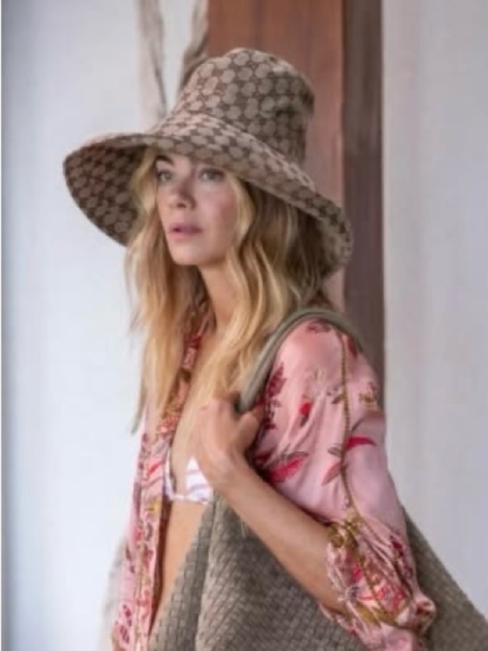 Gucci Beige Monogram Wide-Brim Bucket Hat